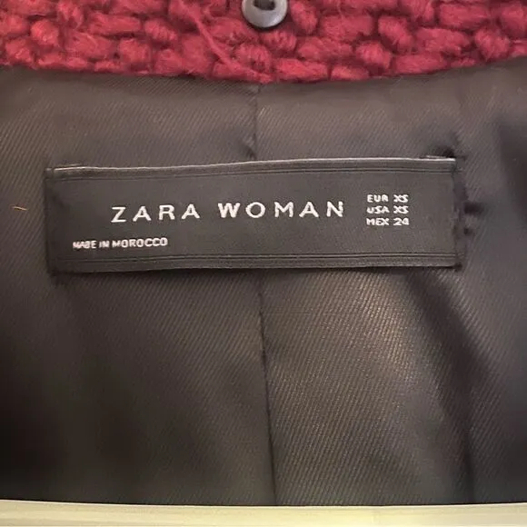 Zara XS Red Pink Tartan Checked Wool Blend Collared Button Down Coat