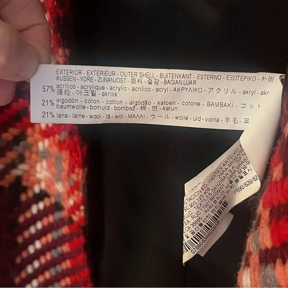 Zara XS Red Pink Tartan Checked Wool Blend Collared Button Down Coat